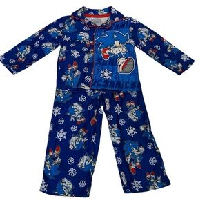 🆕 Komar Kids Two Piece Sonic The Hedgehog AOP With Snowflakes Buttonup Top Sz 2T
